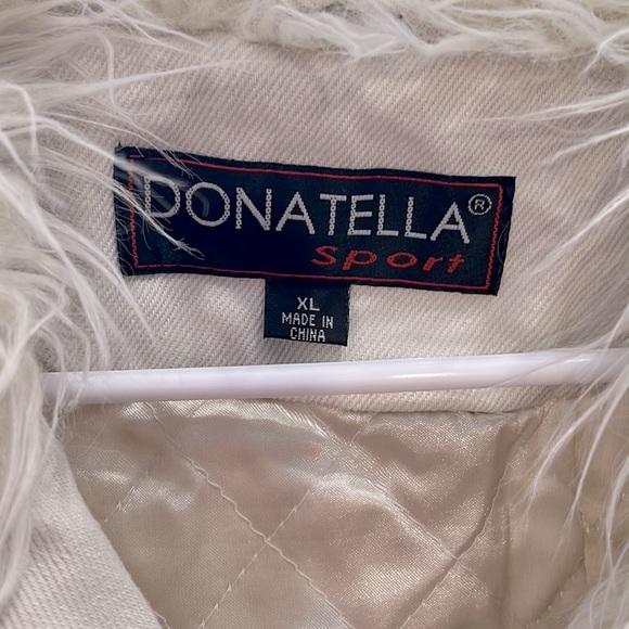 DONATELLA SPORT 80's Vintage Fur Lined Jean Jacket White-XL - Picture 6 of 6